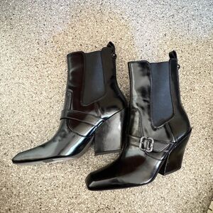 Sam Edelman black patent leather square toe mid calf boots 8.5